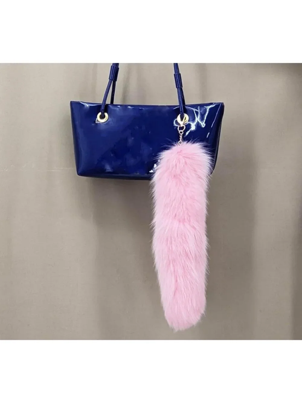 Women's Pink Grey Pendant Cosplay Costume Halloween Furry Tails Keychain Handbag